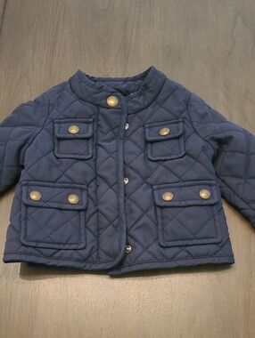 GAP Navy Quilted Puffer Jacket with Gold Buttons